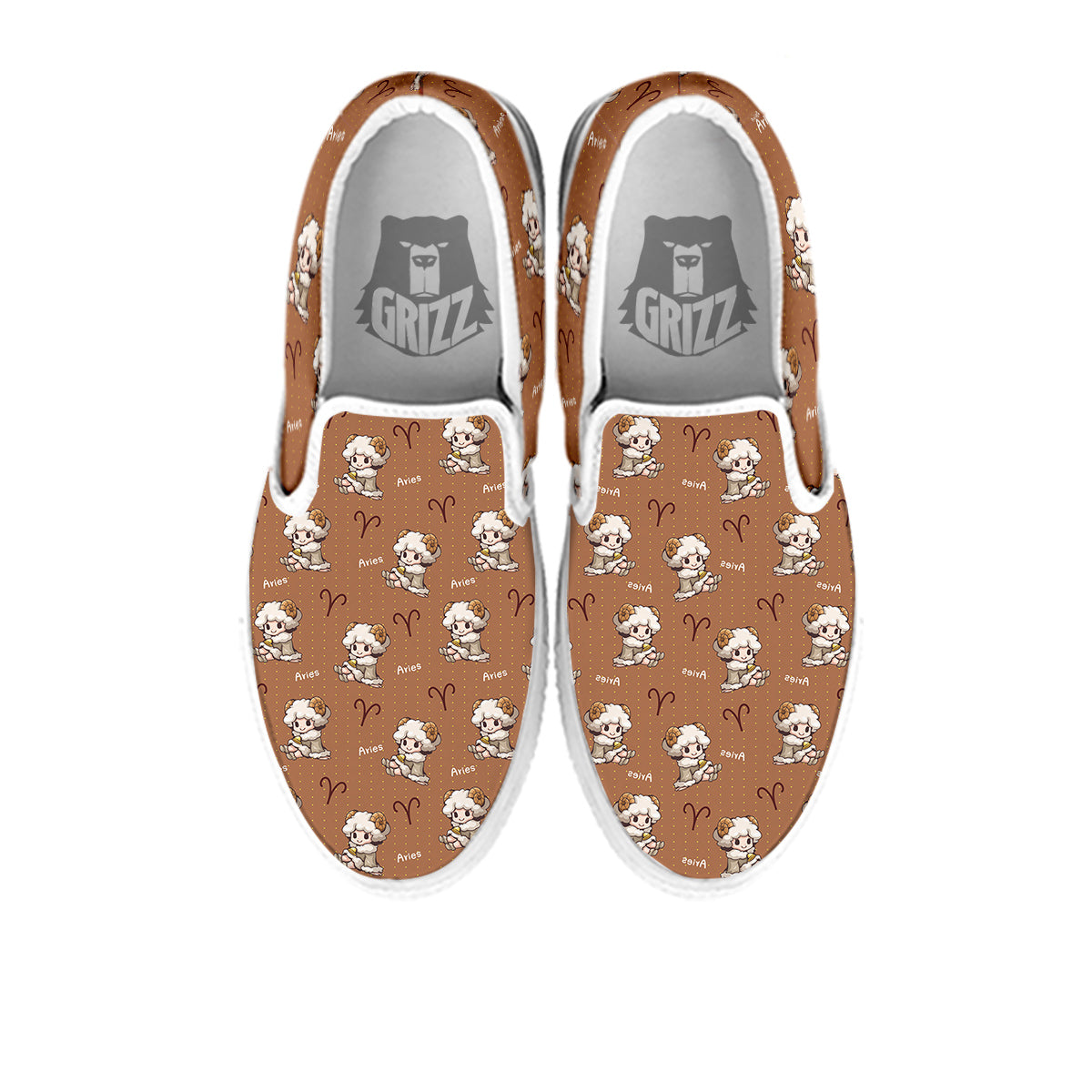 Aries Cute Cartoon Print Pattern White Slip On Shoes-grizzshop