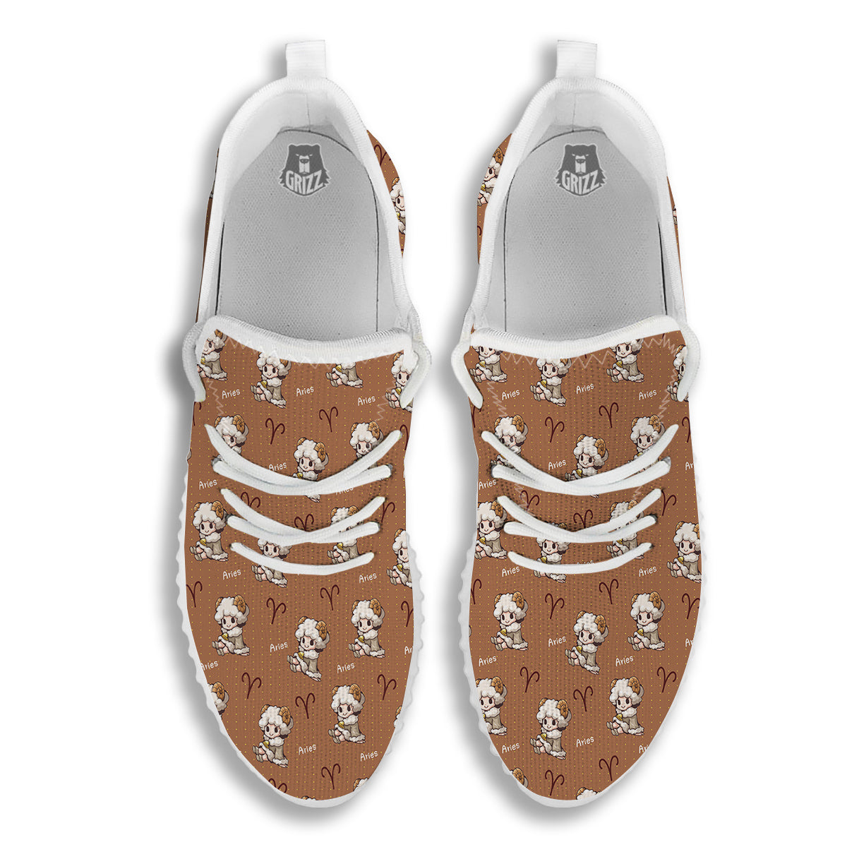 Aries Cute Cartoon Print Pattern White Walking Shoes-grizzshop