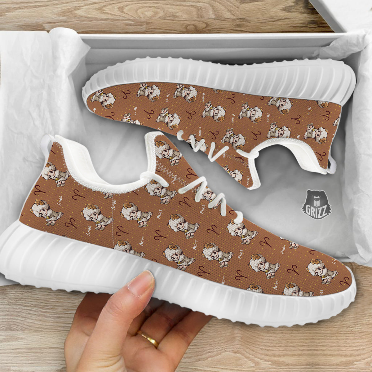 Aries Cute Cartoon Print Pattern White Walking Shoes-grizzshop