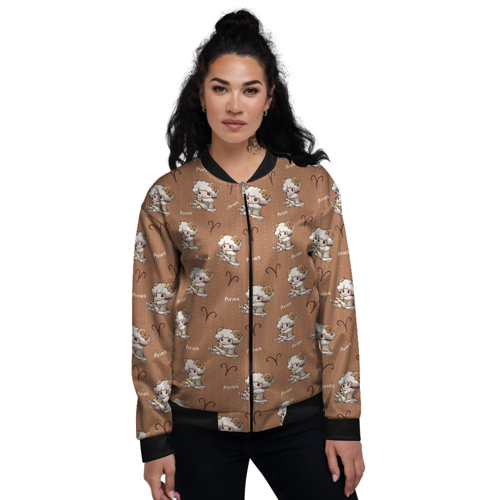Aries Cute Cartoon Print Pattern Women's Bomber Jacket-grizzshop