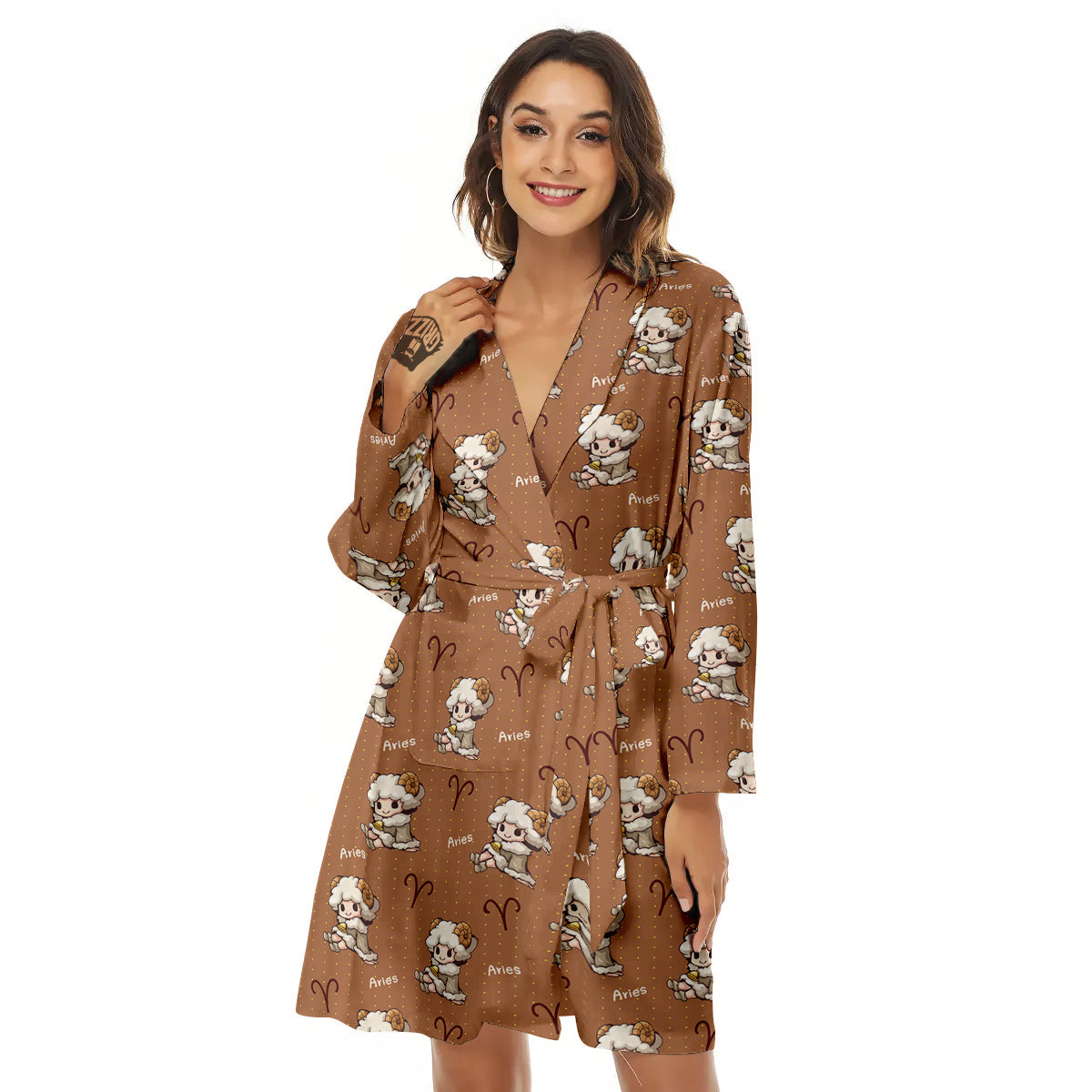 Aries Cute Cartoon Print Pattern Women's Robe-grizzshop
