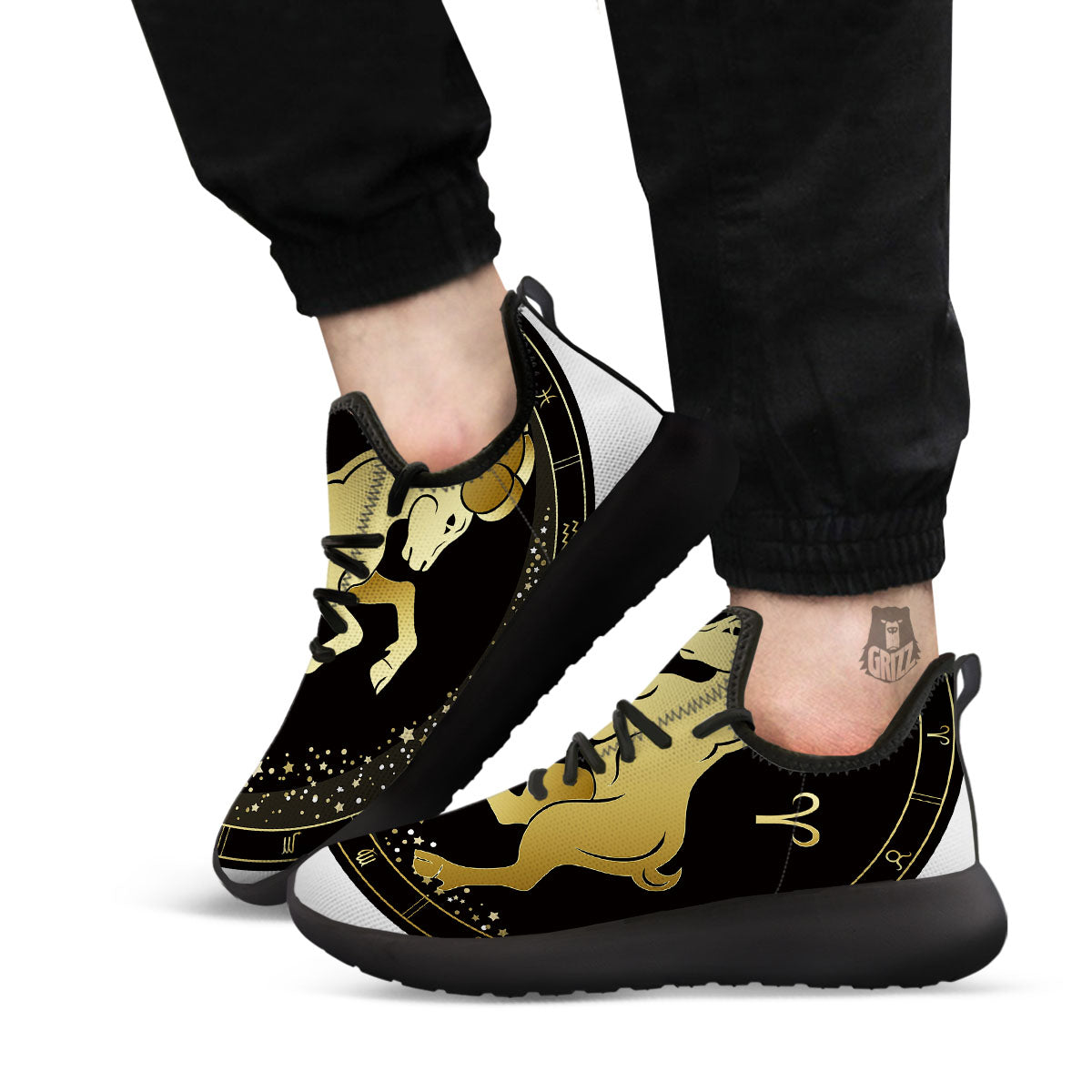 Aries Sign Black And Gold Print Black Athletic Shoes-grizzshop
