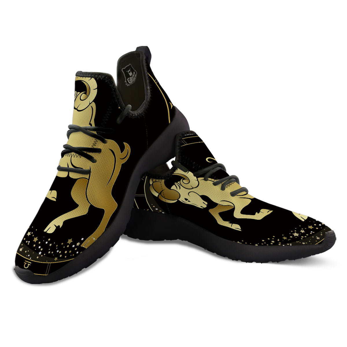 Aries Sign Black And Gold Print Black Athletic Shoes-grizzshop
