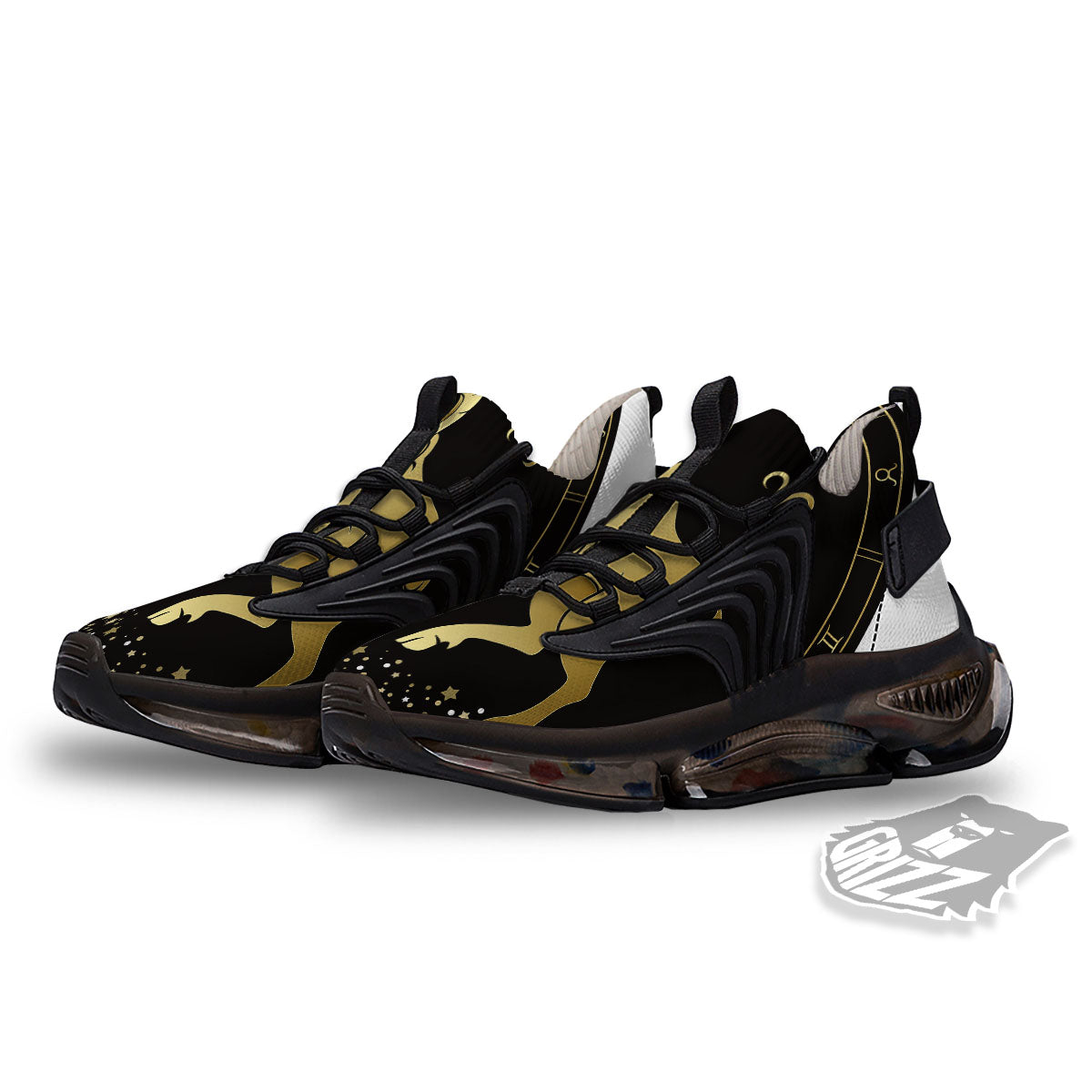 Aries Sign Black And Gold Print Black Gym Shoes-grizzshop
