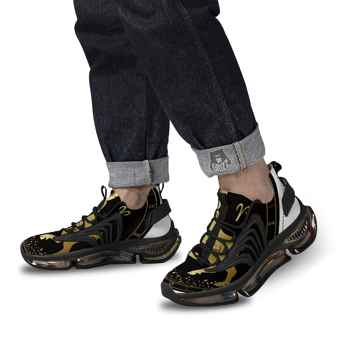 Aries Sign Black And Gold Print Black Gym Shoes-grizzshop
