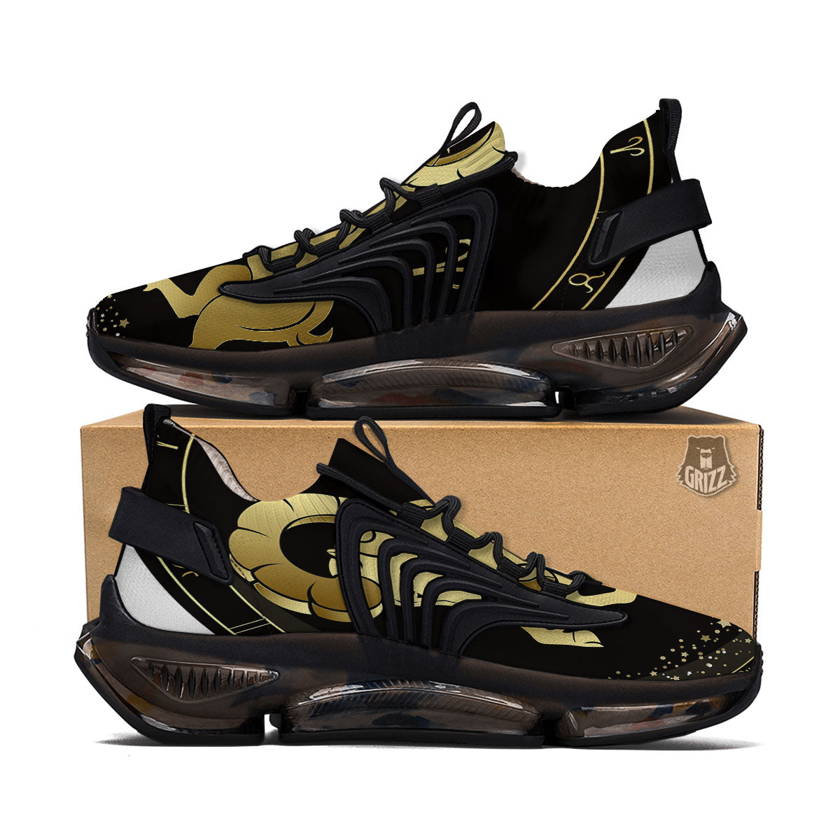 Aries Sign Black And Gold Print Black Gym Shoes-grizzshop