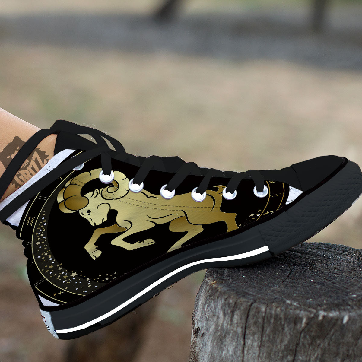 Aries Sign Black And Gold Print Black High Top Shoes-grizzshop