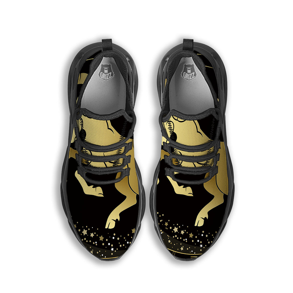 Aries Sign Black And Gold Print Black Running Shoes-grizzshop