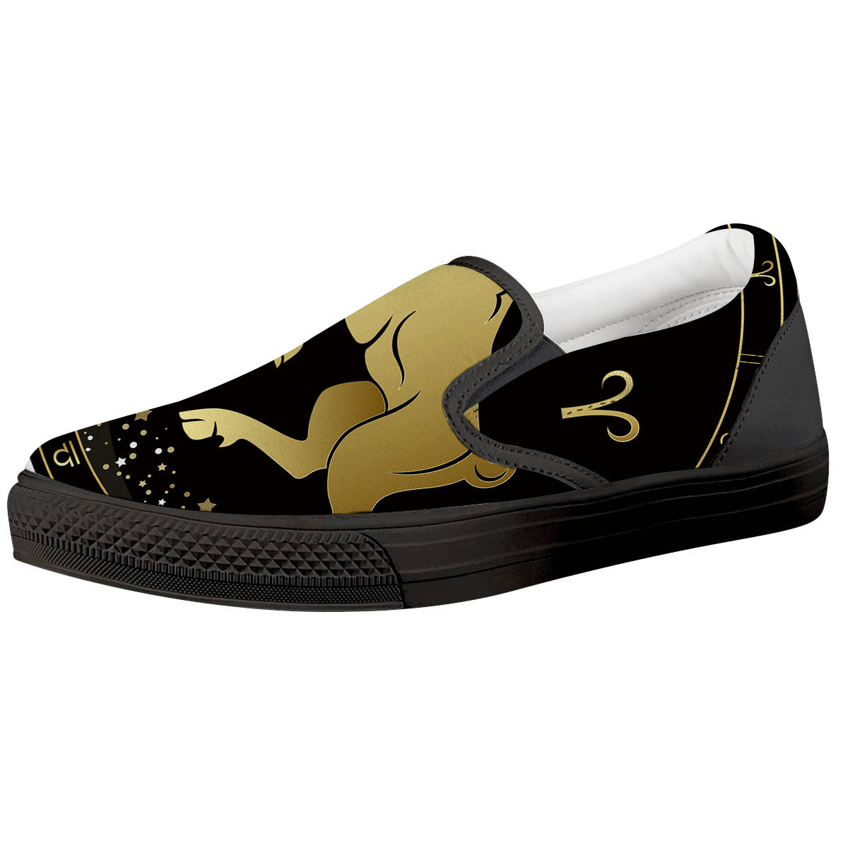Aries Sign Black And Gold Print Black Slip On Shoes-grizzshop