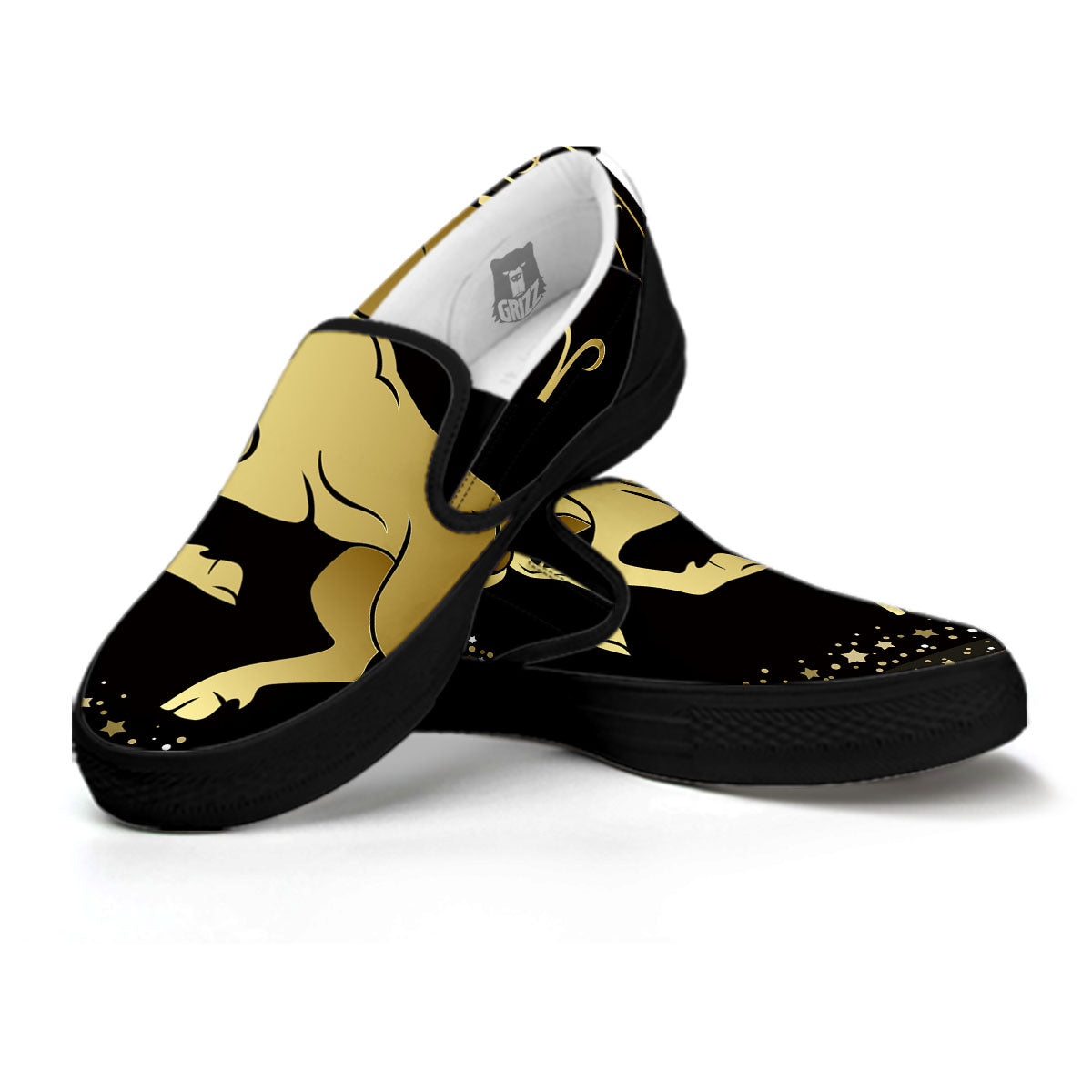 Aries Sign Black And Gold Print Black Slip On Shoes-grizzshop