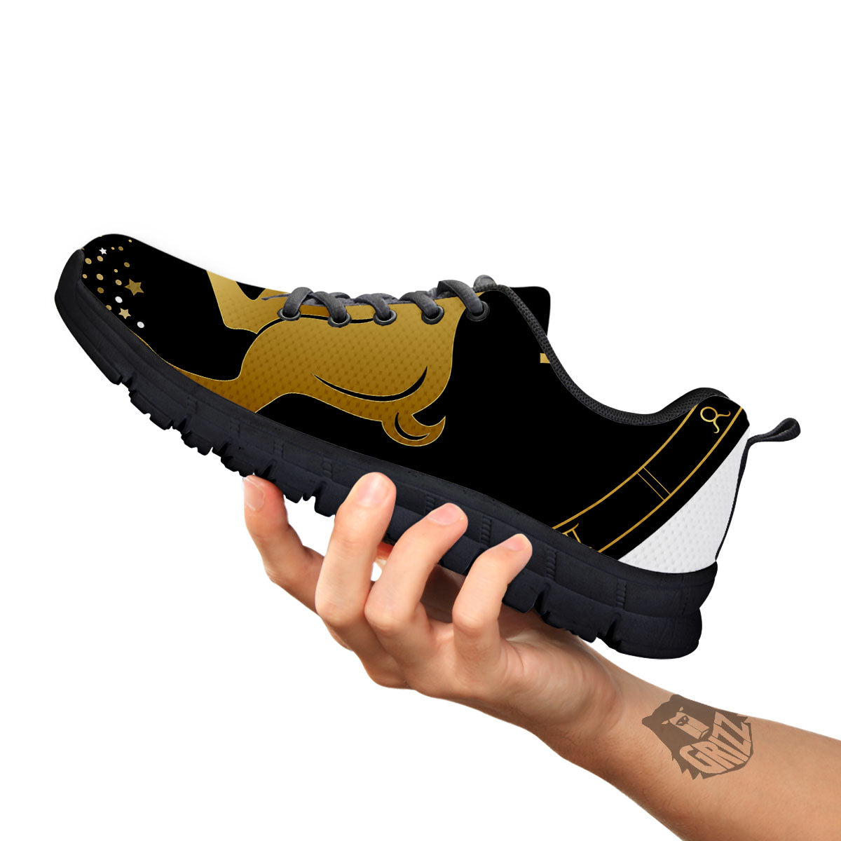 Aries Sign Black And Gold Print Black Sneaker-grizzshop