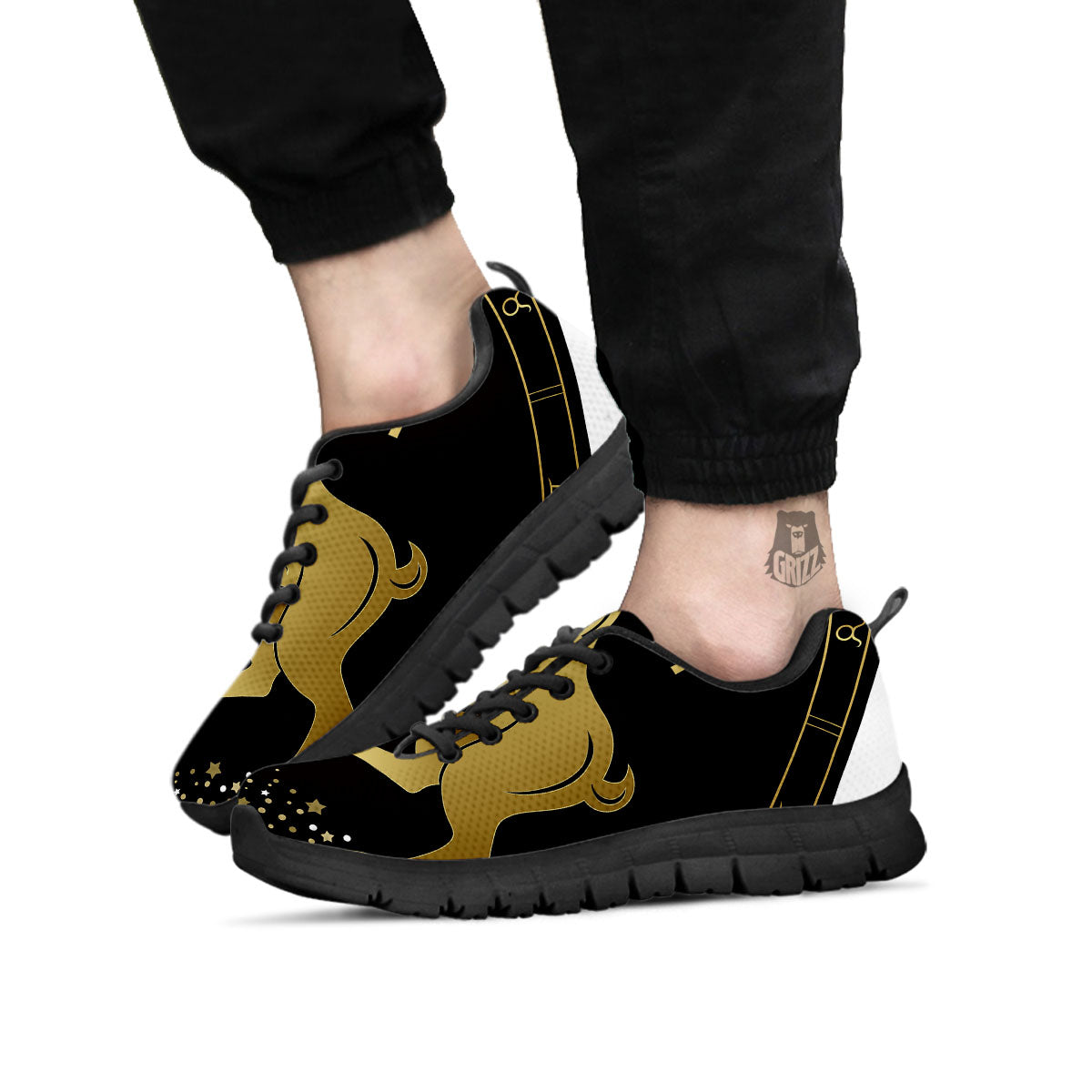 Aries Sign Black And Gold Print Black Sneaker-grizzshop
