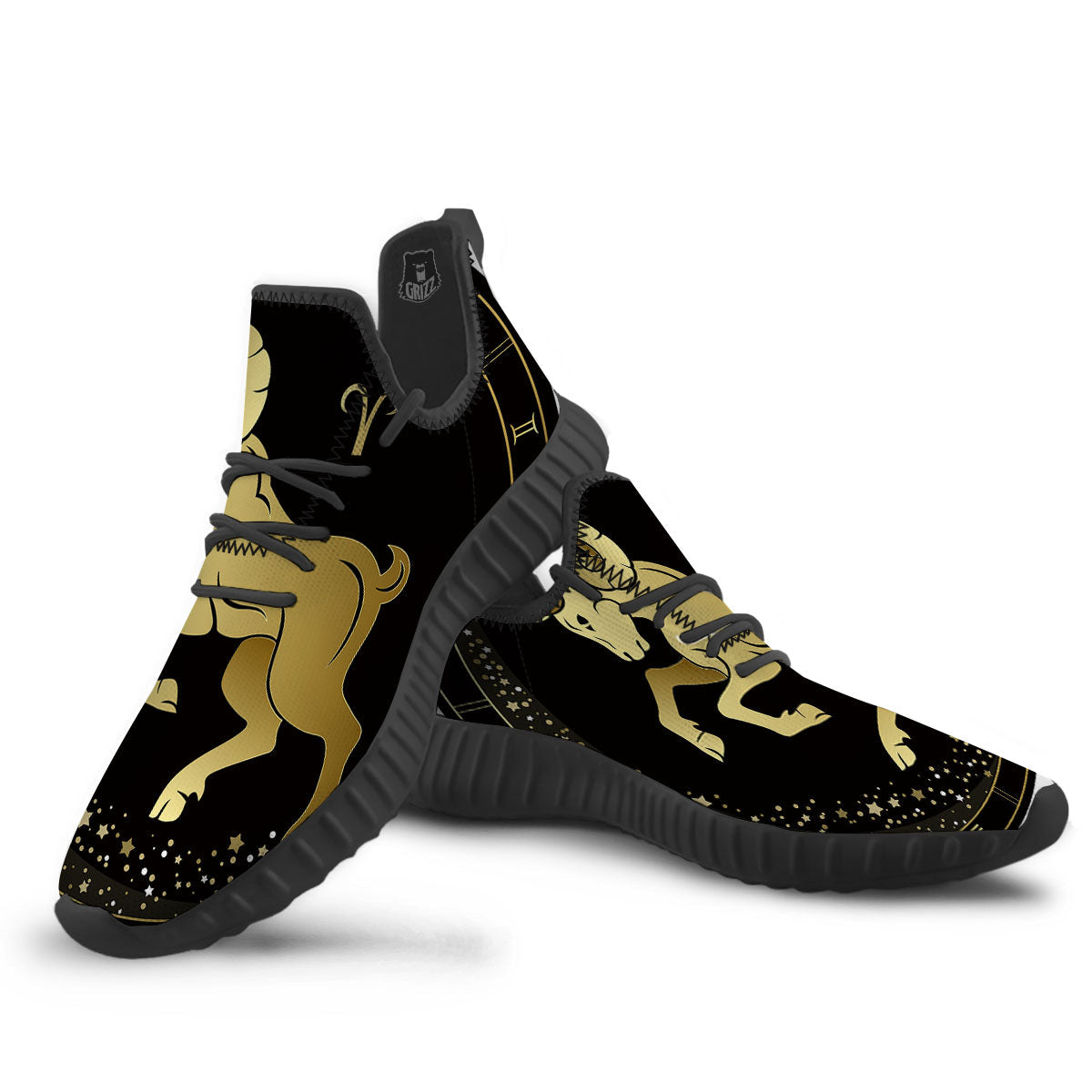 Aries Sign Black And Gold Print Black Walking Shoes-grizzshop