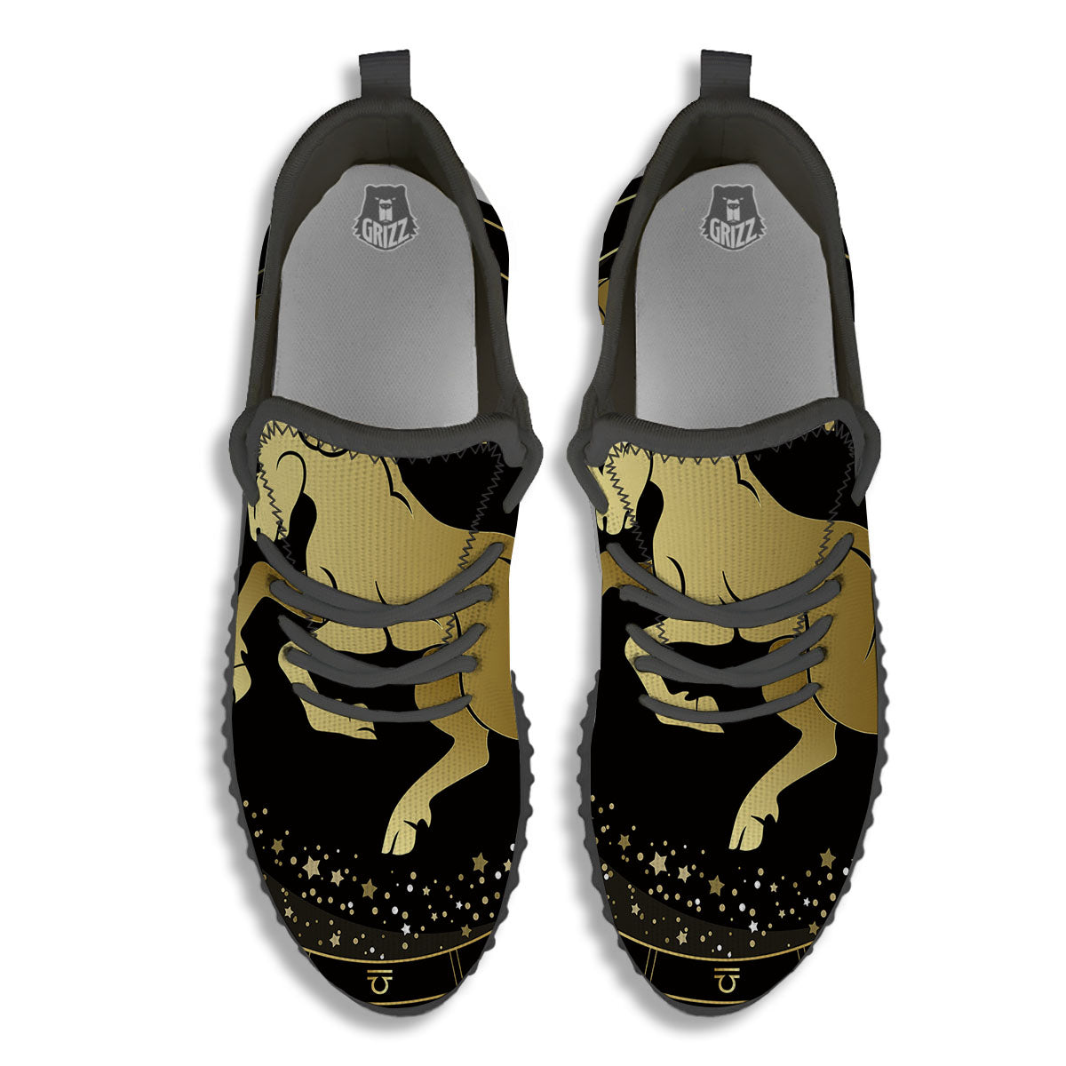 Aries Sign Black And Gold Print Black Walking Shoes-grizzshop