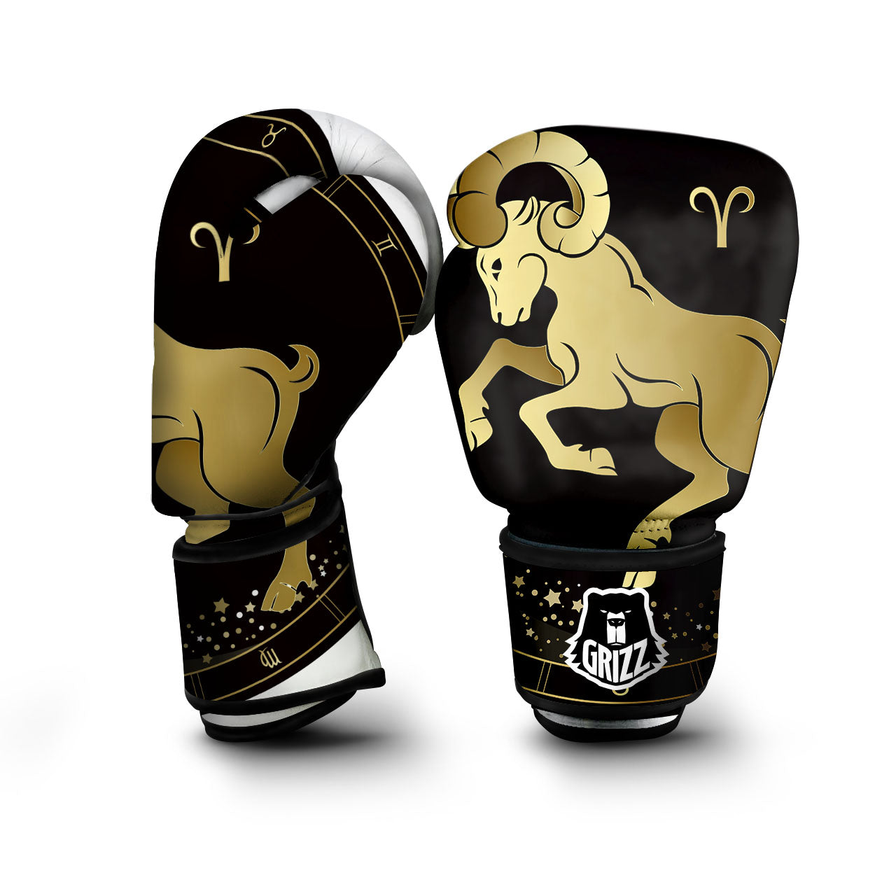 Aries Sign Black And Gold Print Boxing Gloves-grizzshop