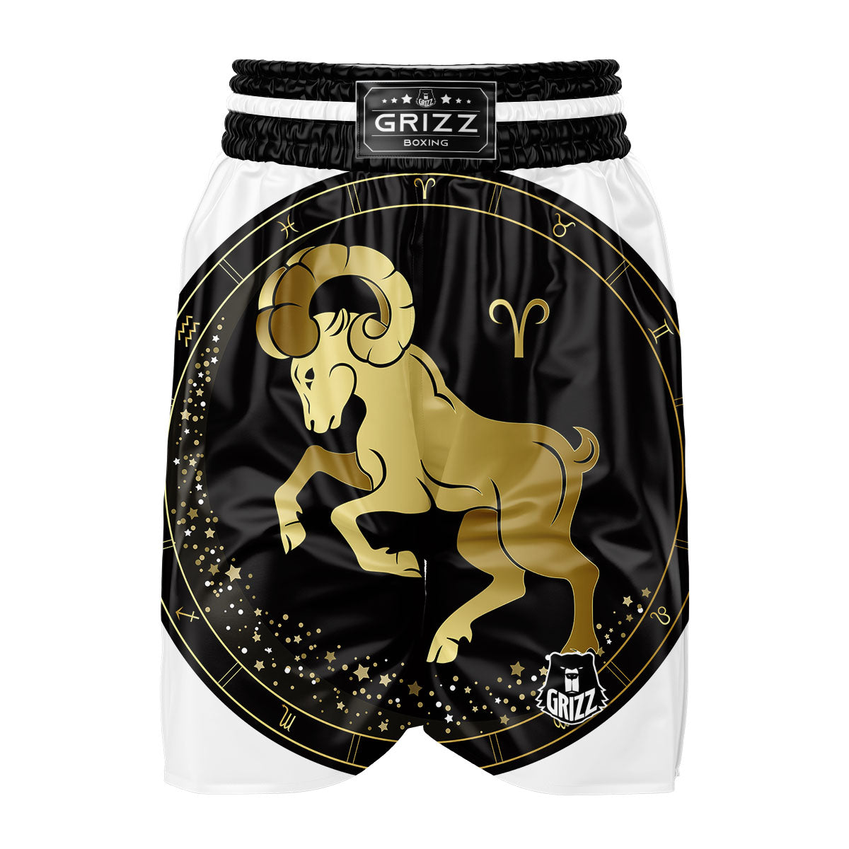 Aries Sign Black And Gold Print Boxing Shorts-grizzshop