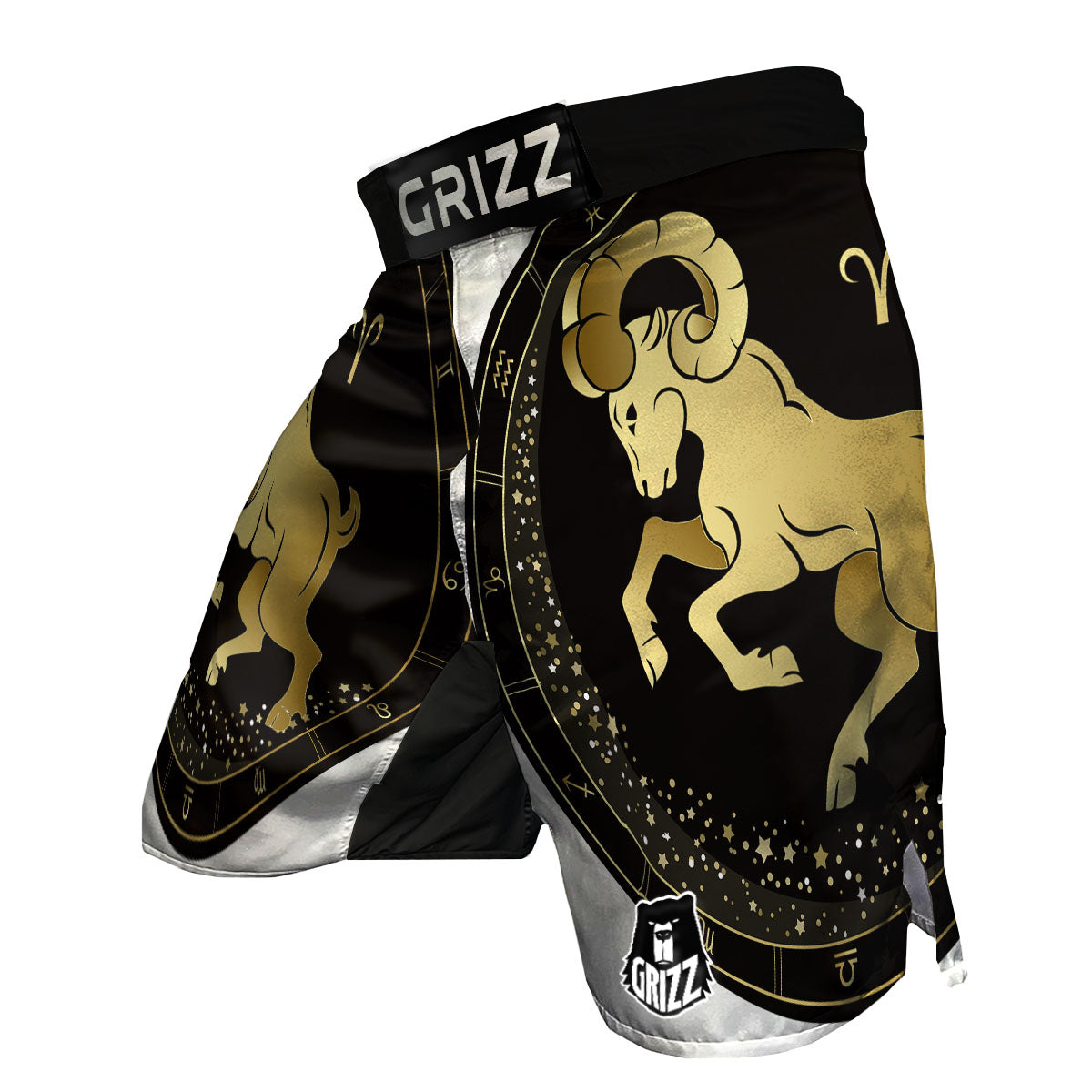Aries Sign Black And Gold Print MMA Shorts-grizzshop