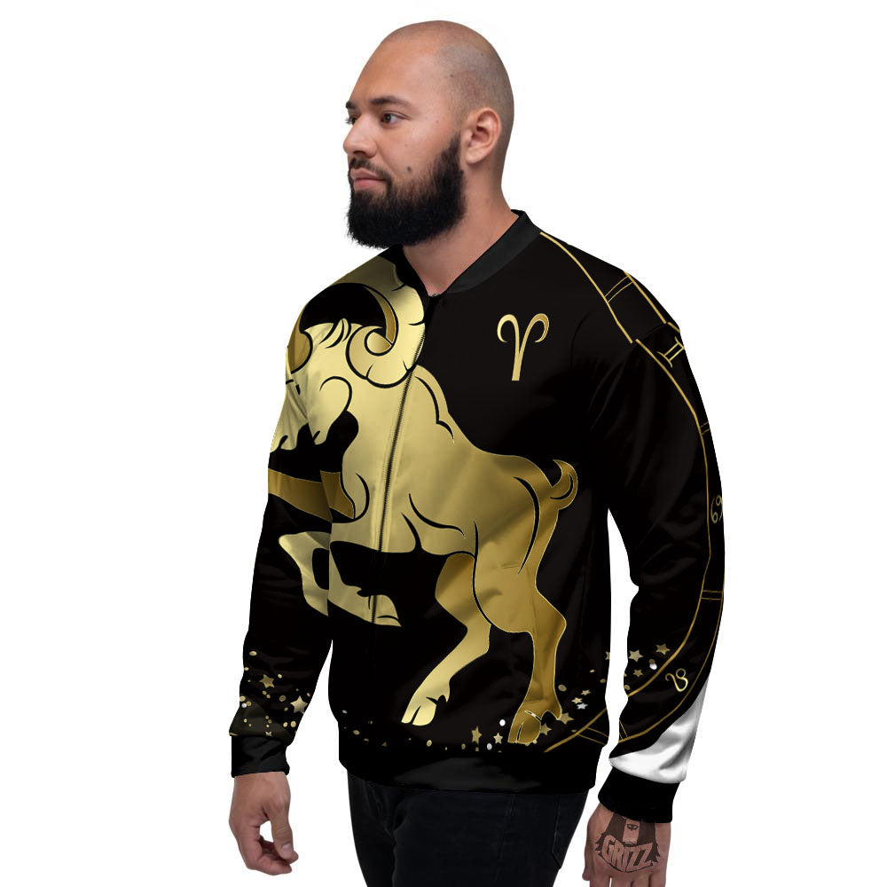 Aries Sign Black And Gold Print Men's Bomber Jacket-grizzshop