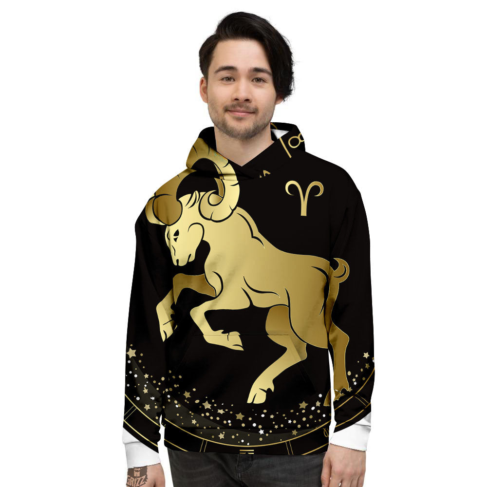 Aries Sign Black And Gold Print Men's Hoodie-grizzshop