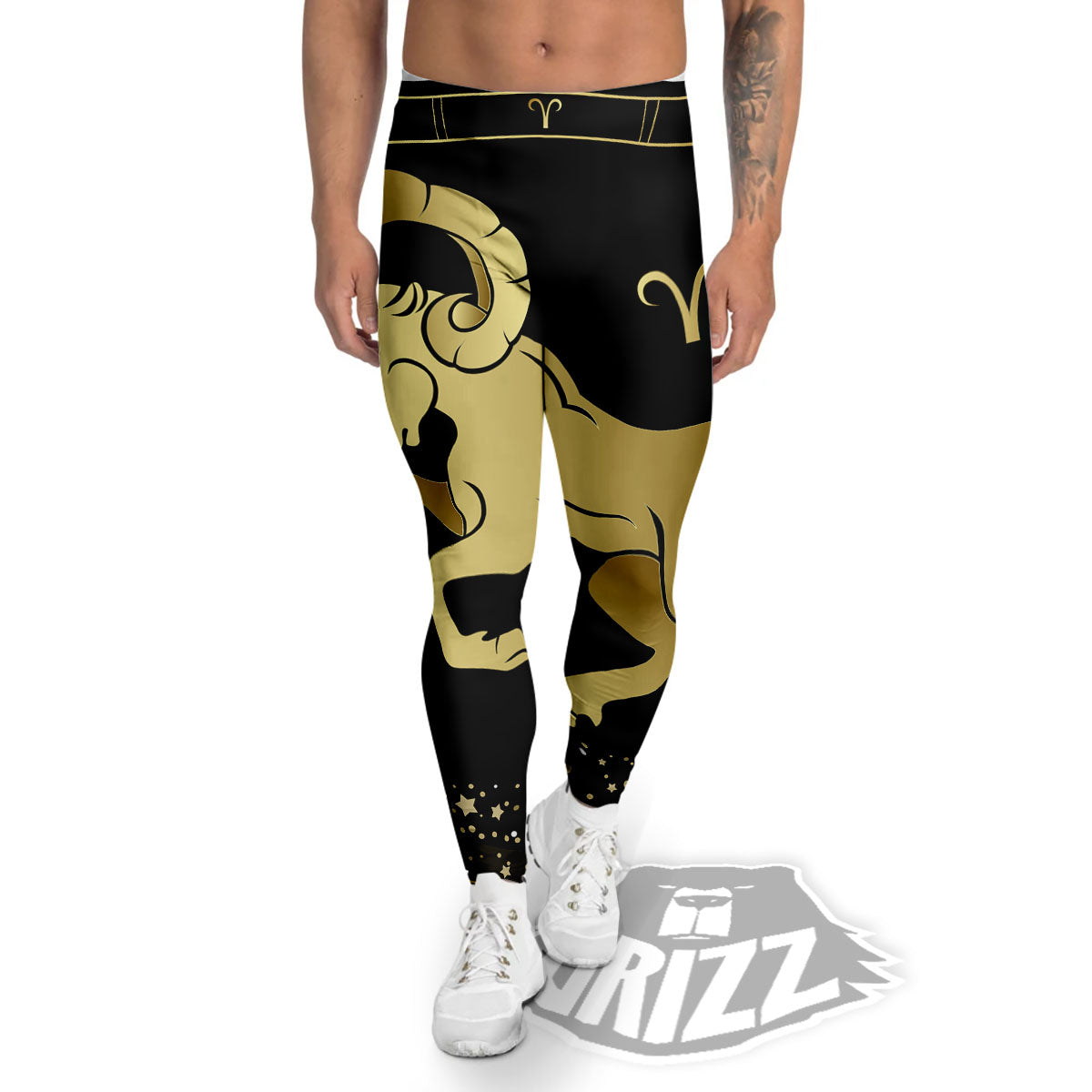 Aries Sign Black And Gold Print Men's Leggings-grizzshop