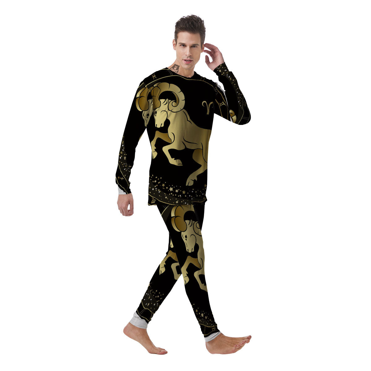 Aries Sign Black And Gold Print Men's Pajamas-grizzshop