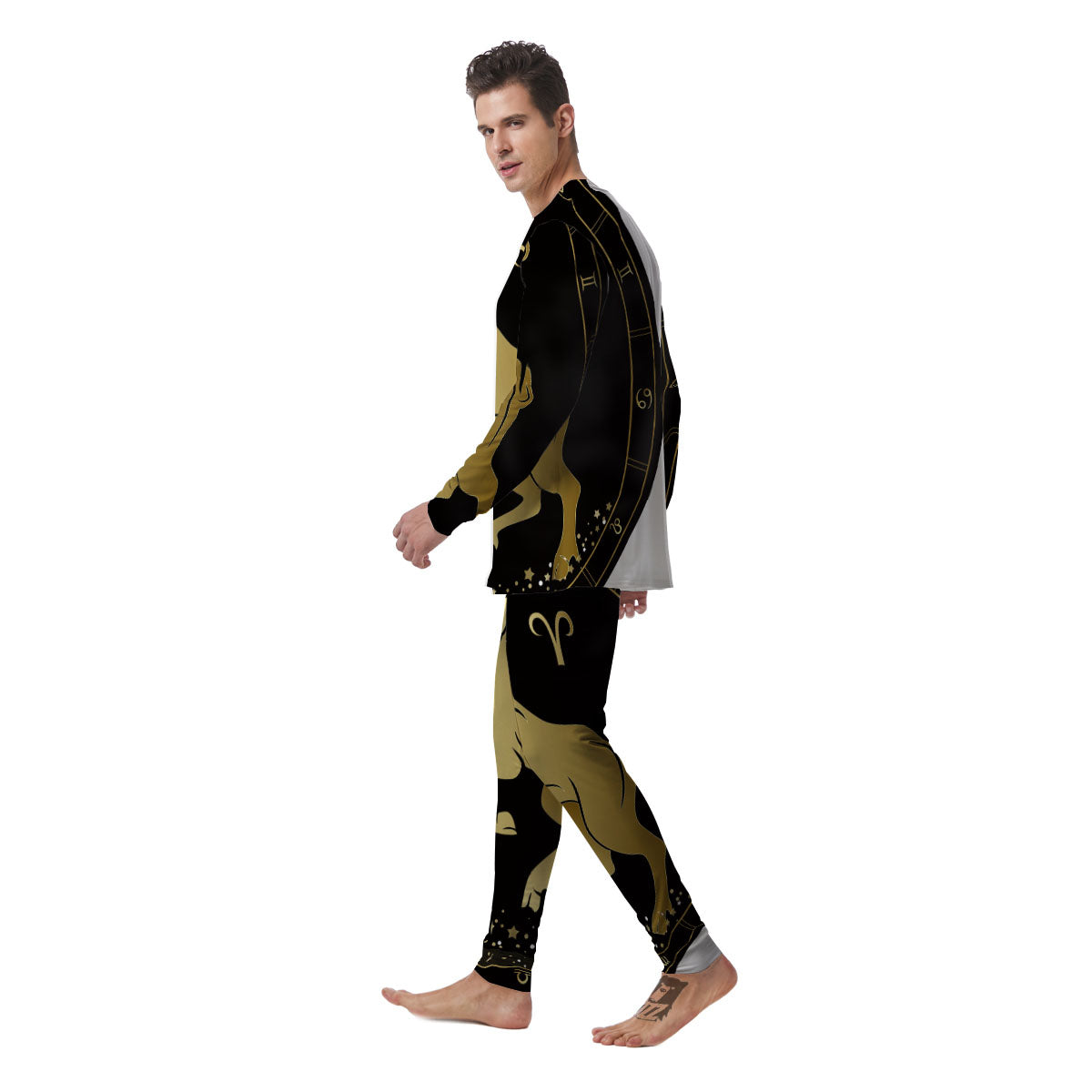 Aries Sign Black And Gold Print Men's Pajamas-grizzshop