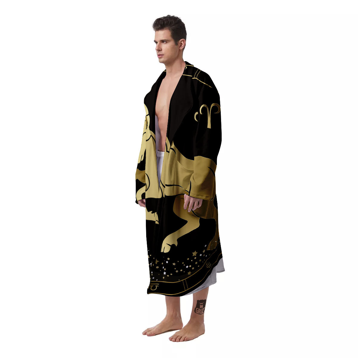 Aries Sign Black And Gold Print Men's Robe-grizzshop