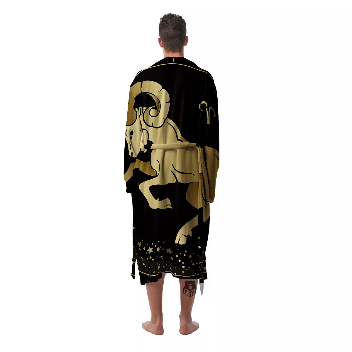Aries Sign Black And Gold Print Men's Robe-grizzshop