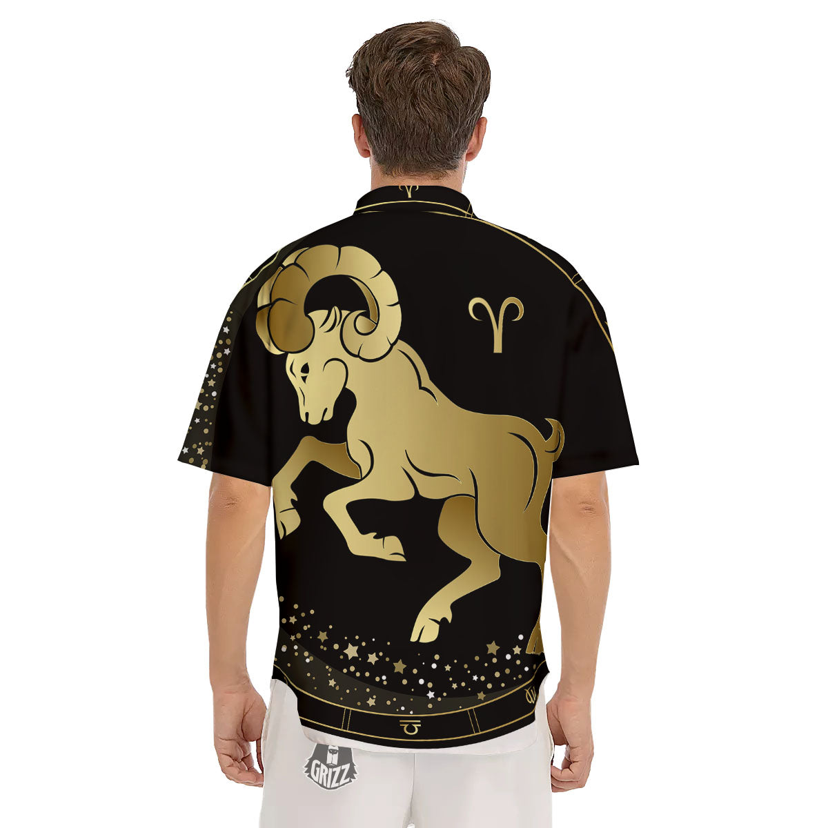 Aries Sign Black And Gold Print Men's Short Sleeve Shirts-grizzshop