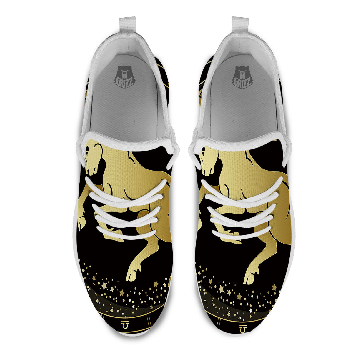 Aries Sign Black And Gold Print White Athletic Shoes-grizzshop