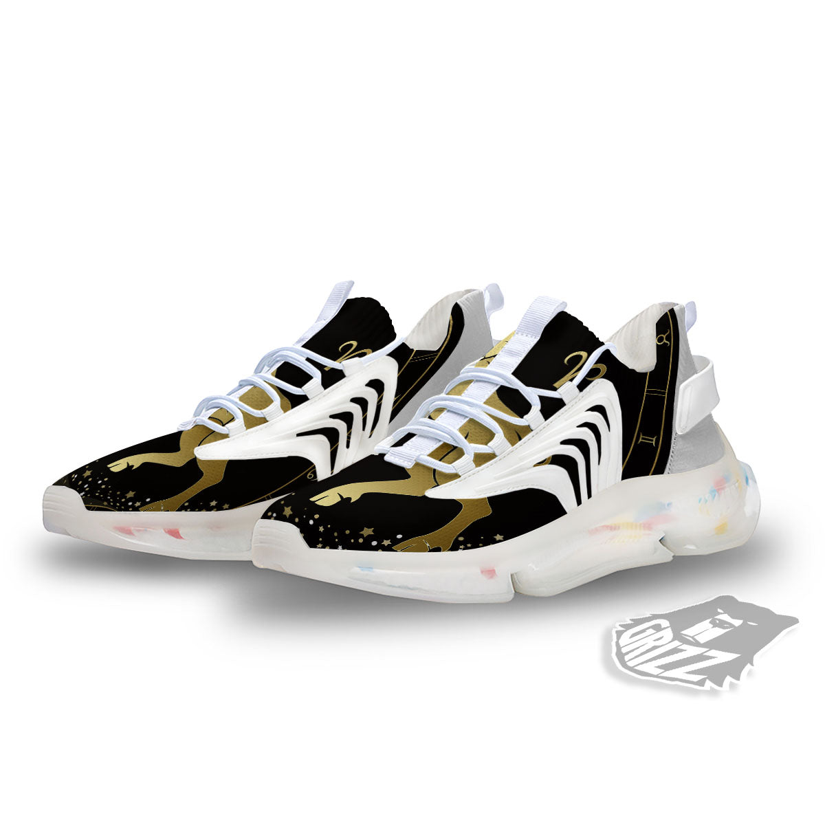 Aries Sign Black And Gold Print White Gym Shoes-grizzshop