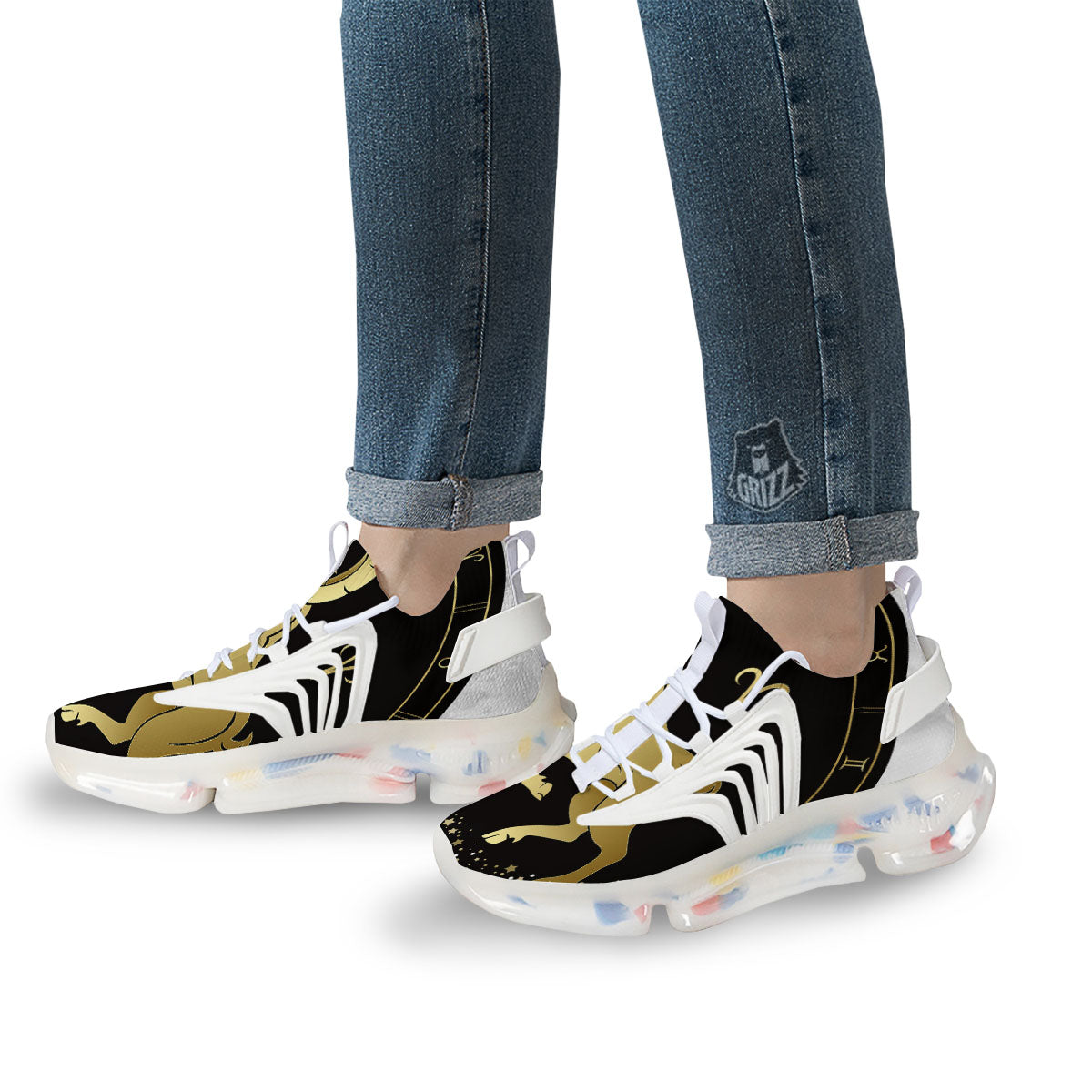 Aries Sign Black And Gold Print White Gym Shoes-grizzshop