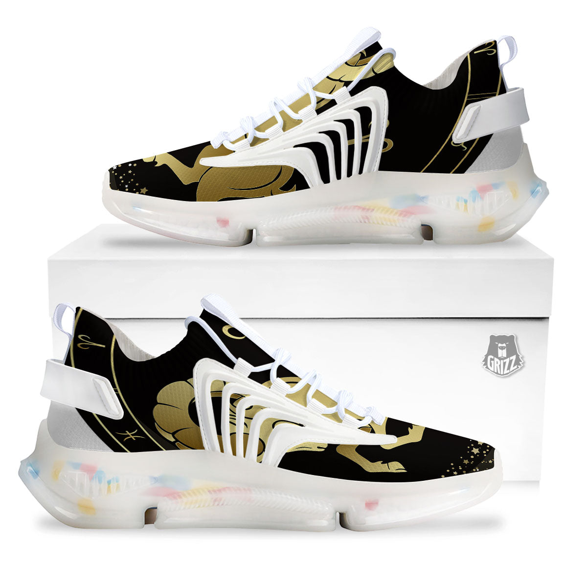 Aries Sign Black And Gold Print White Gym Shoes-grizzshop