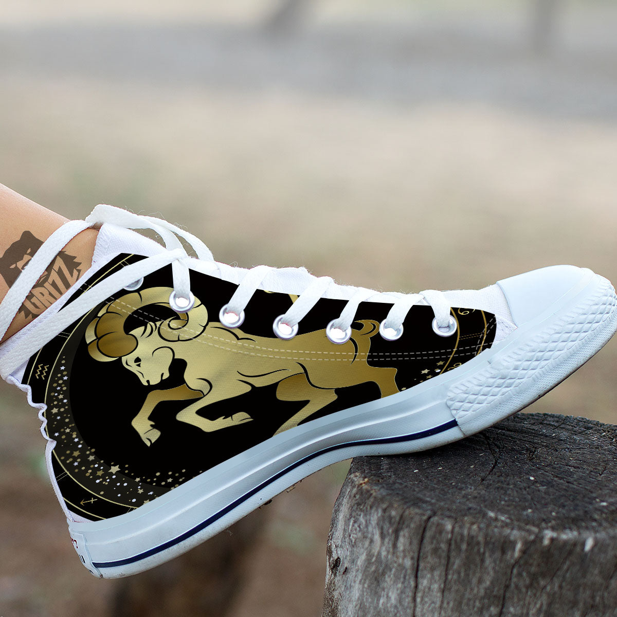 Aries Sign Black And Gold Print White High Top Shoes-grizzshop
