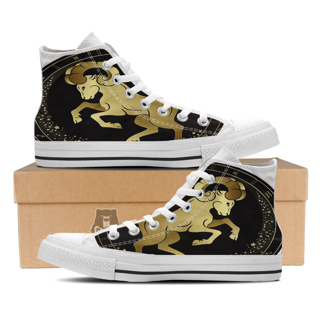 Aries Sign Black And Gold Print White High Top Shoes-grizzshop