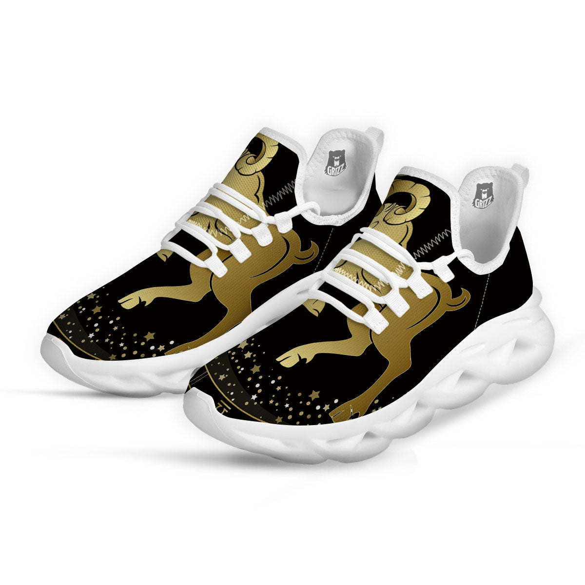Aries Sign Black And Gold Print White Running Shoes-grizzshop