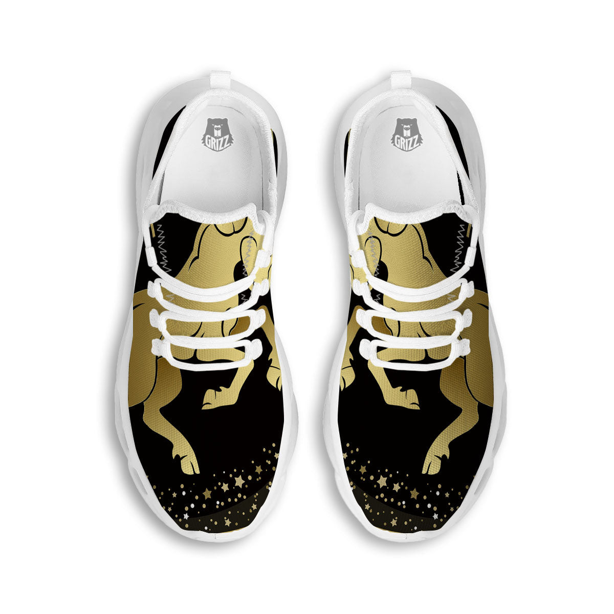 Aries Sign Black And Gold Print White Running Shoes-grizzshop