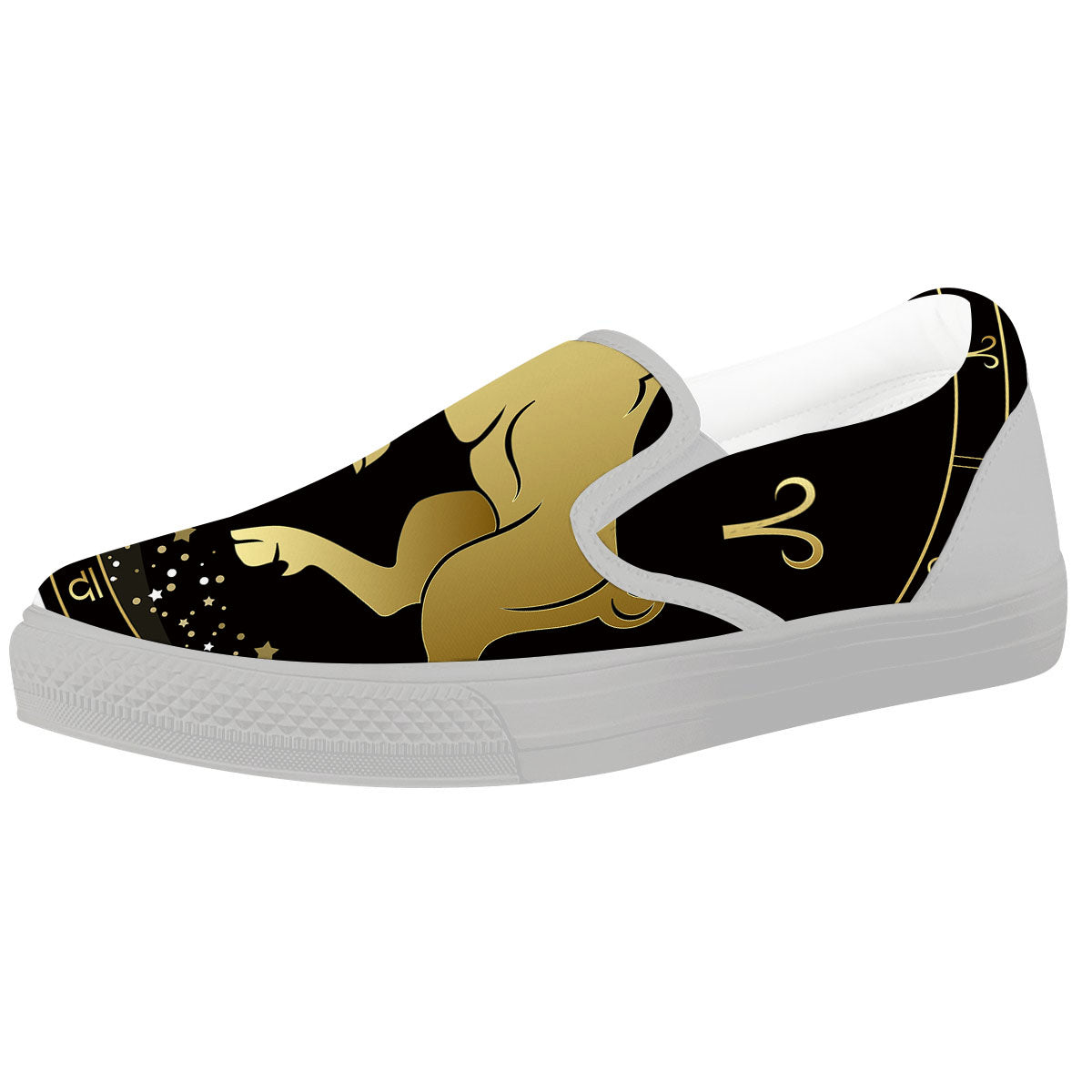 Aries Sign Black And Gold Print White Slip On Shoes-grizzshop