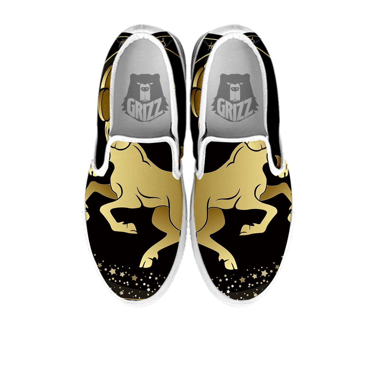 Aries Sign Black And Gold Print White Slip On Shoes-grizzshop