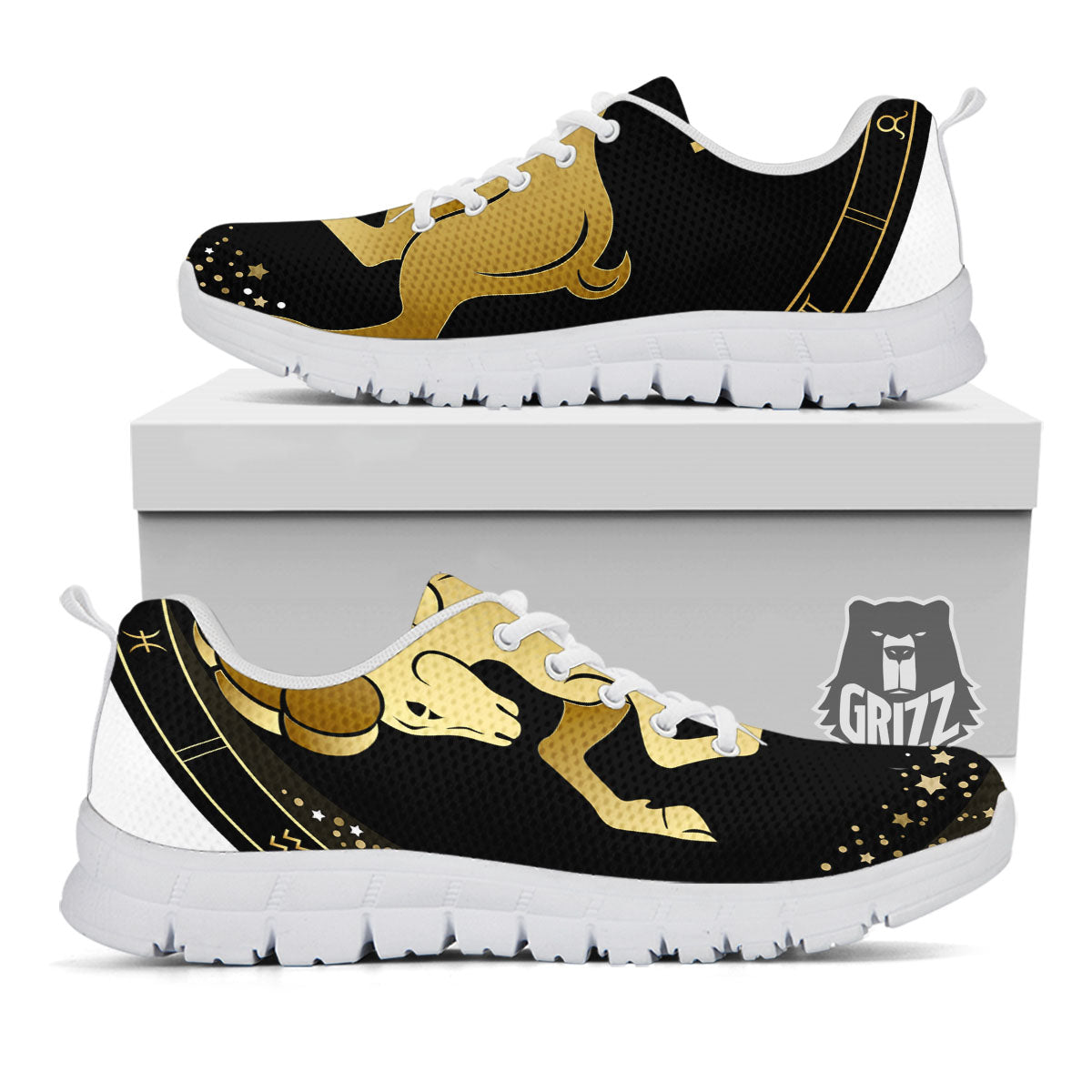 Aries Sign Black And Gold Print White Sneaker-grizzshop