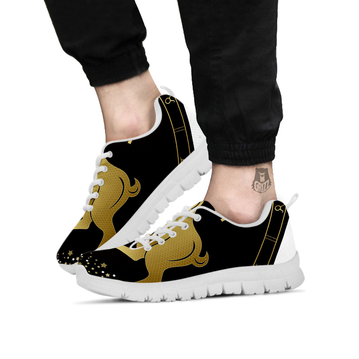 Aries Sign Black And Gold Print White Sneaker-grizzshop