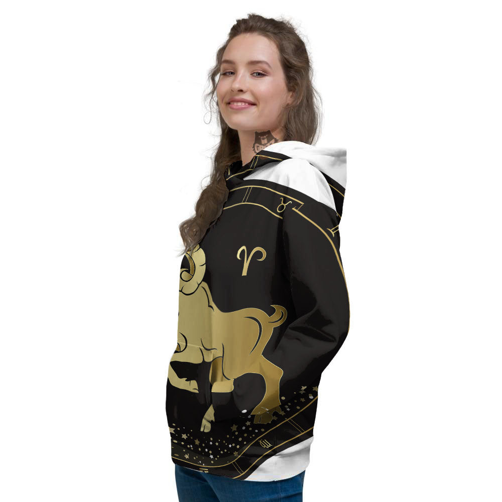 Aries Sign Black And Gold Print Women's Hoodie-grizzshop