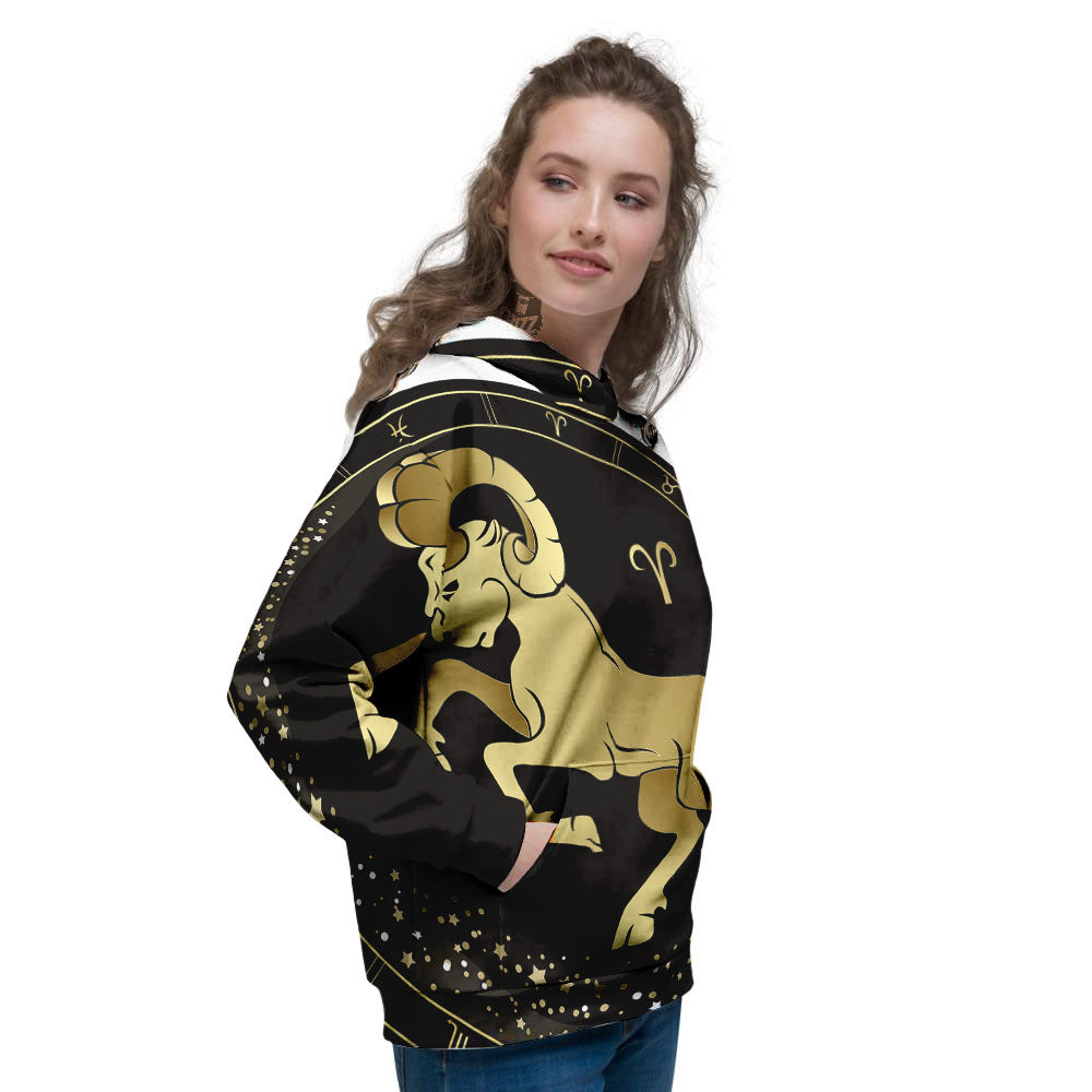 Aries Sign Black And Gold Print Women's Hoodie-grizzshop