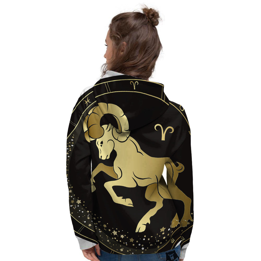 Aries Sign Black And Gold Print Women's Hoodie-grizzshop