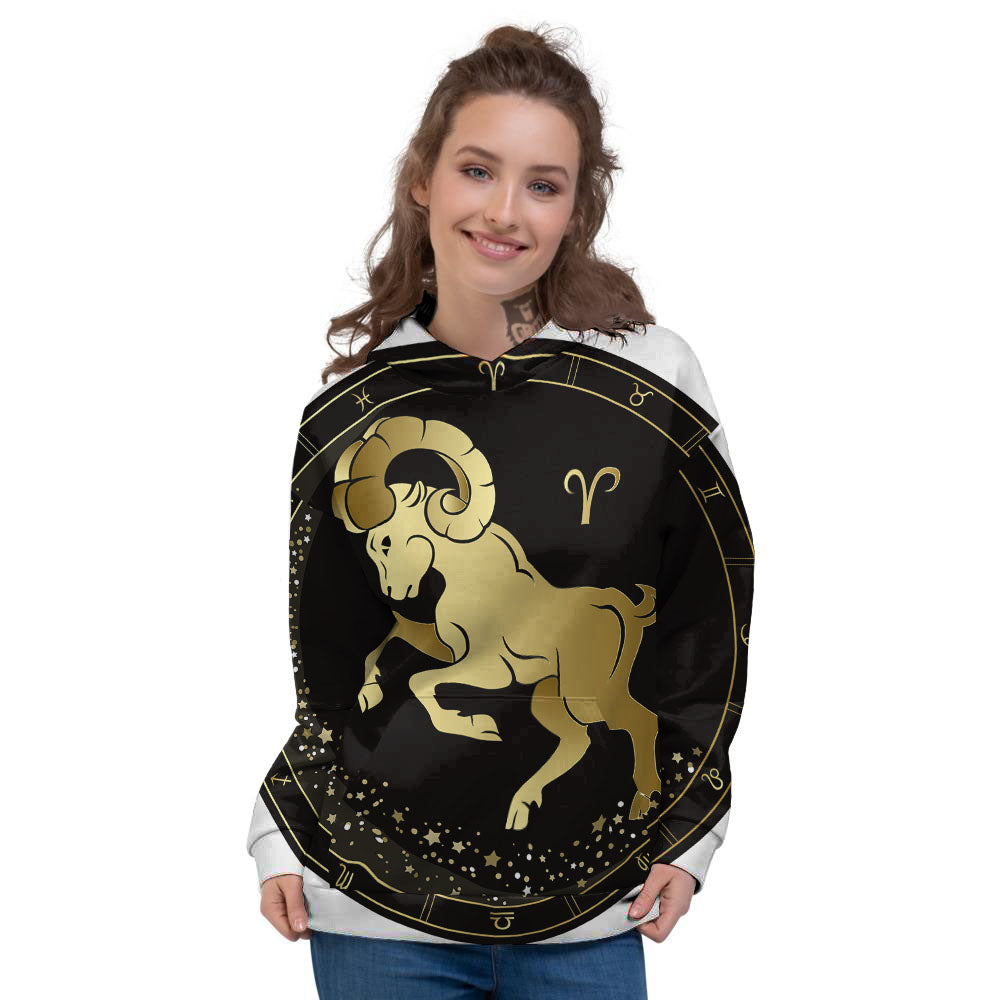 Aries Sign Black And Gold Print Women's Hoodie-grizzshop