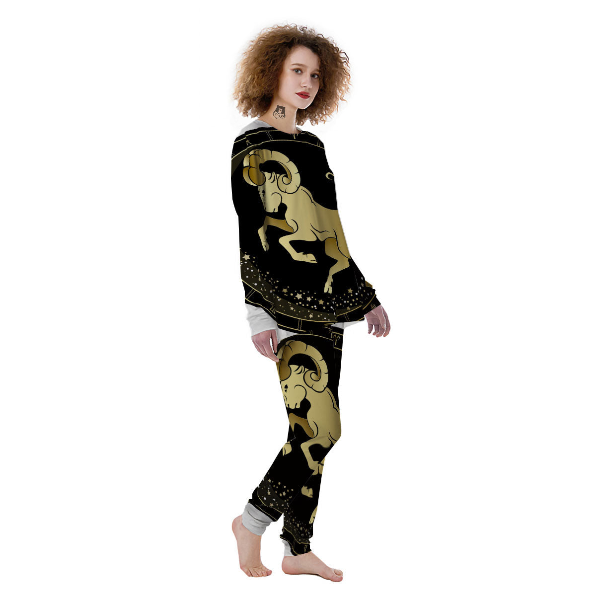 Aries Sign Black And Gold Print Women's Pajamas-grizzshop