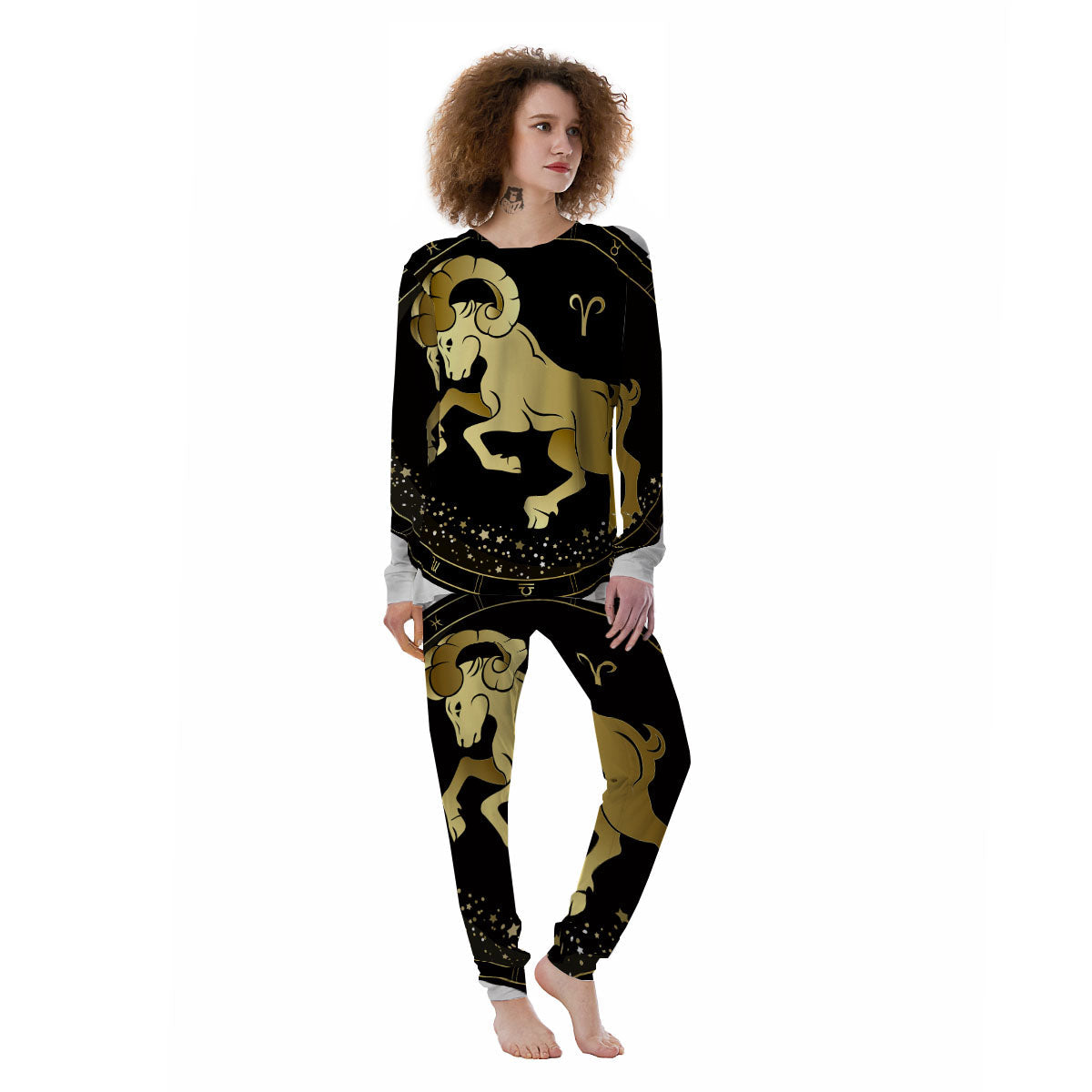 Aries Sign Black And Gold Print Women's Pajamas-grizzshop