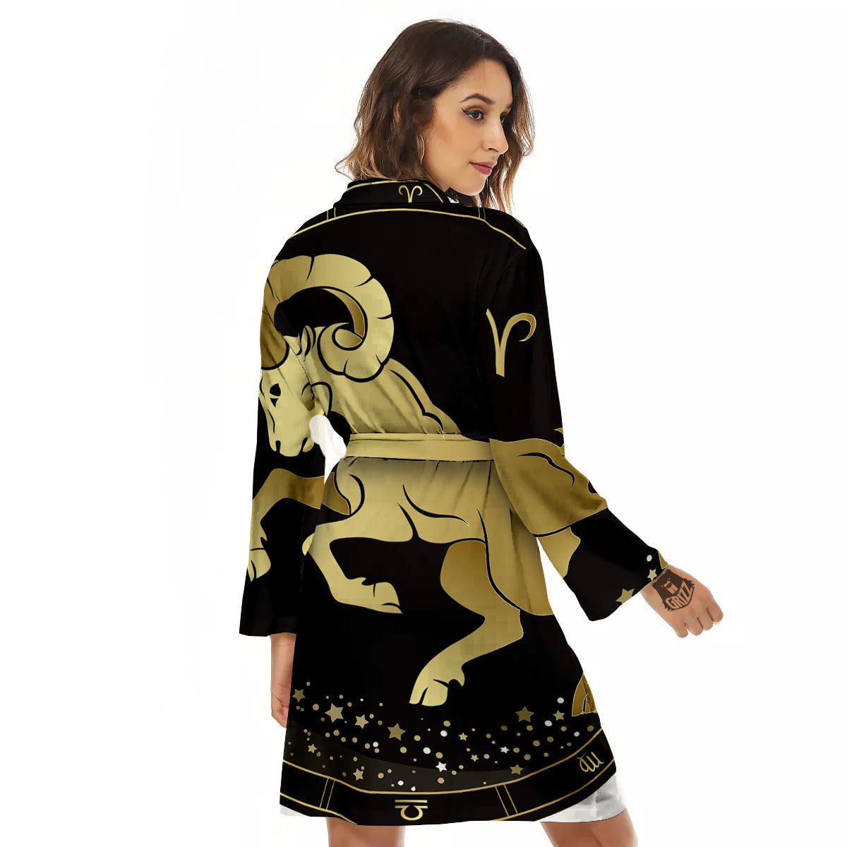 Aries Sign Black And Gold Print Women's Robe-grizzshop