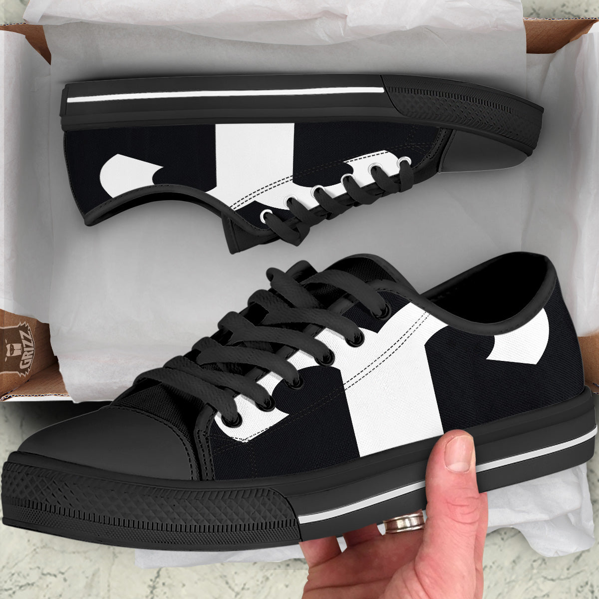 Aries Sign White And Black Print Black Low Top Shoes-grizzshop