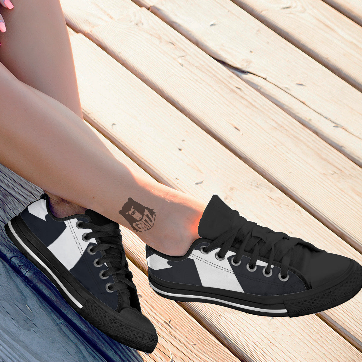 Aries Sign White And Black Print Black Low Top Shoes-grizzshop
